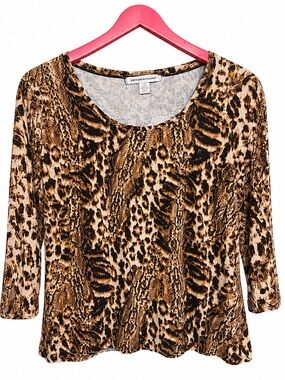 Peter Nygard Brown and Black Animal Print Scoop Neck Top